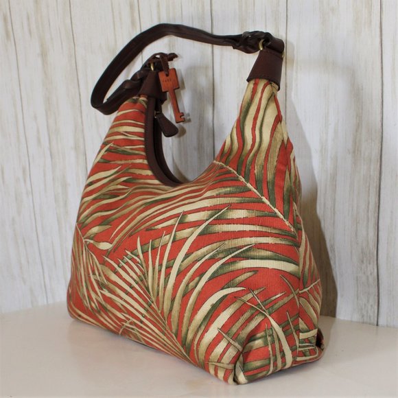 Fossil Rust Orange and Gold Print Fabric Shoulder Bag - Picture 4 of 9